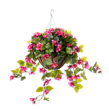 Load image into Gallery viewer, Hanging Planter with Pink Azaleas in a Burlap Basket
