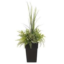 Artificial Ferns with White Flowers Potted Arrangement