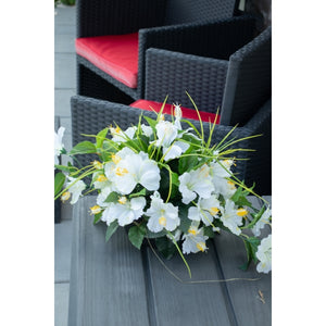 White Hibiscus Centerpiece in a Small Black Plate