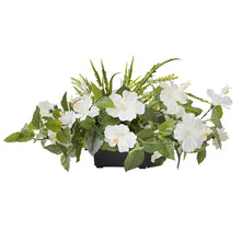 Load image into Gallery viewer, White Hibiscus Centerpiece in a Small Black Plate
